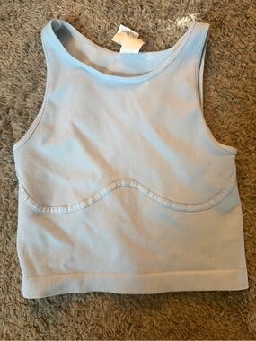 Light Blue Ribbed Seam-Detail Crop Tank